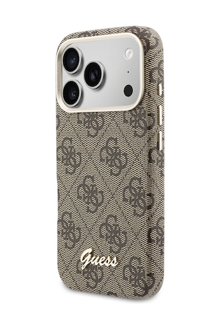 Apple Uyumlu iPhone 17 Pro Max Kılıf Guess Lisanslı M-safeli Script Yazı Logolu 4g Desenli Kapak Kahverengi