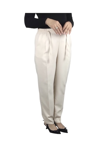 Kadın Beli Lastikli Boru Paça Pantolon Krem