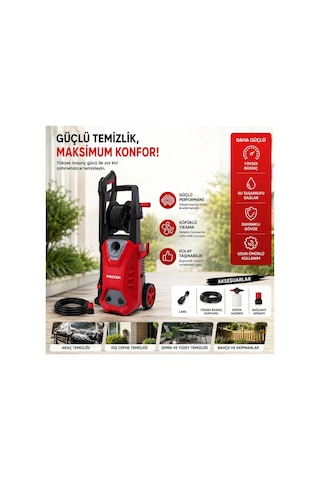 Proter Pr 2550 Cw Makaralı Köpüklü Basınçlı Oto Yıkama Makinesi 2100w 160 Bar