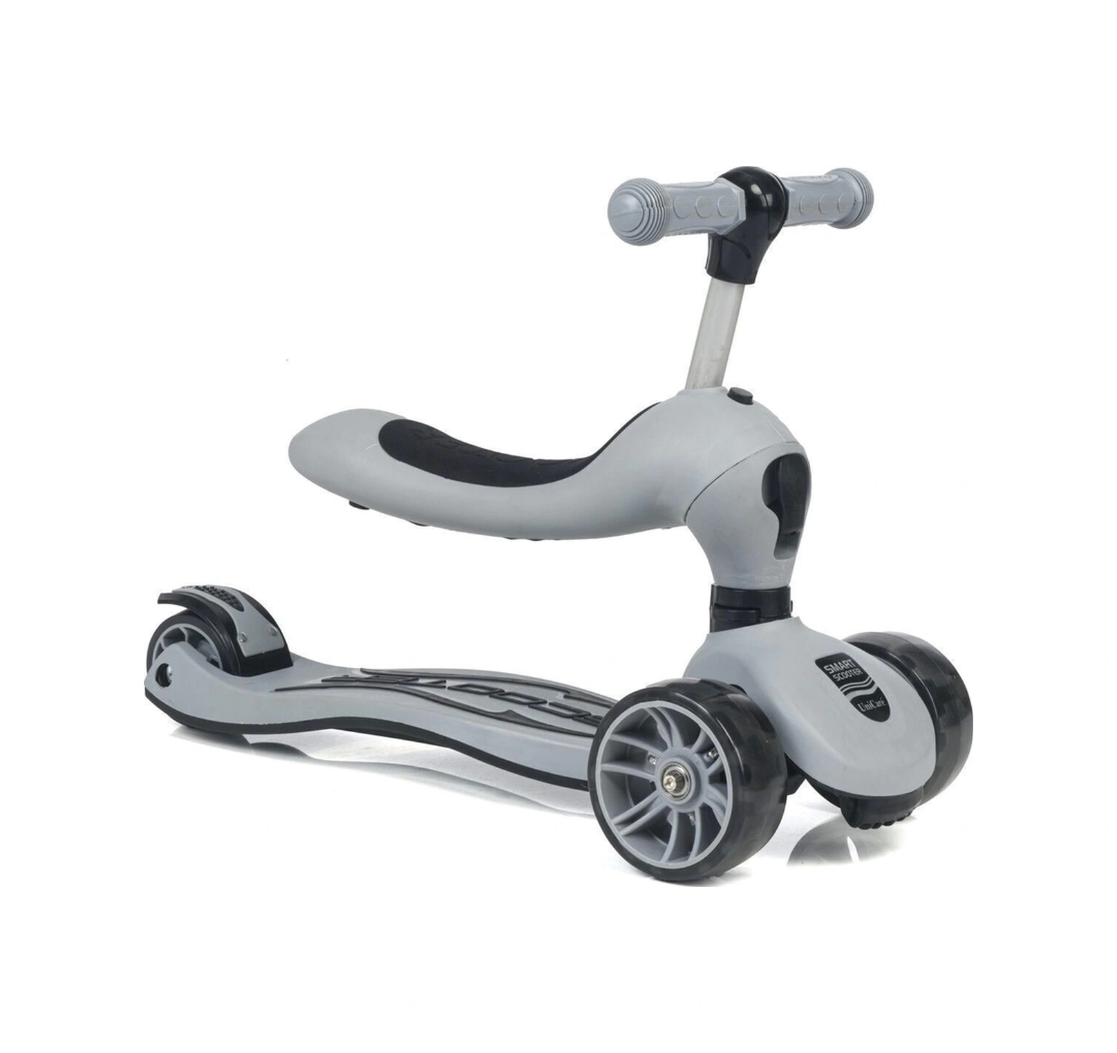 Smart Oturaklı Çocuk Scooter 3 Tekerlekli Led Işıklı Scooter Yükseklik Ayarlı - Gri Gri