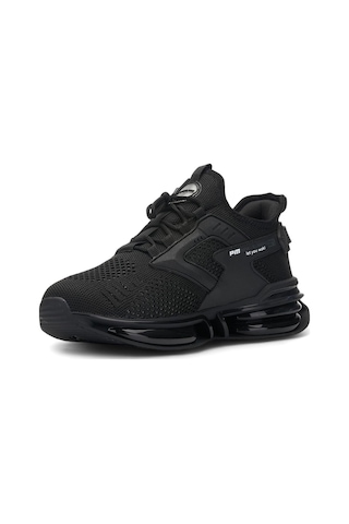 Erkek Siyah Sneaker Spor Ayakkabı - Balon Taban Triko Ortopedik Ayakkabı-047 Siyah