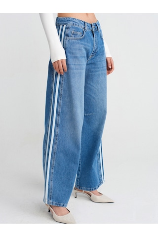 Dilvin 71755 Yanı Şeritli Balon Denim Pantolon Mavi