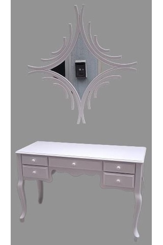 Dresuar Makyaj Masa 5 Çekmece Cnc Ayna Kayın Aslan Ayak Parlak Beyaz Lake El Yapımı Beyaz