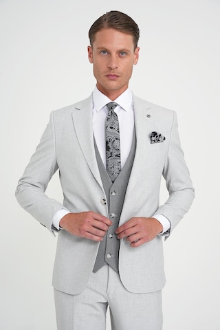 Efor Slim Fit Fleto Cep Pötikare Desenli Yelekli Gri Takım Elbise Tk 922 Gri