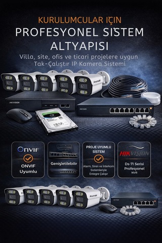 12'li 5mp 1tb Ip Kamera Seti Poe Hikvision Nvr İç/dış Mekan Gece Görüş Ses Kayıt Mobil İzleme Hdd Full Set