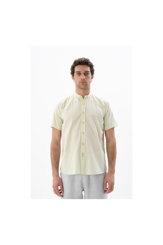 AR-MA Arma Erkek Kısa Kollu Regular Fit Keten Gömlek Y25485116601 Yeşil