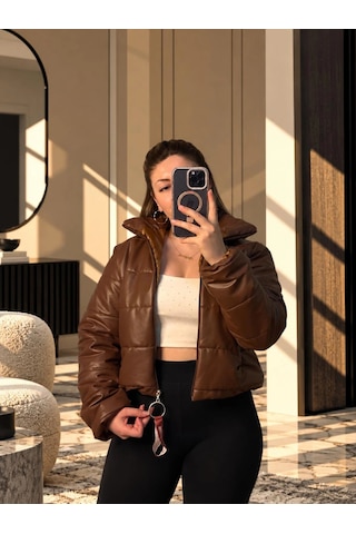 Elora Atelier Taba Mat Parlak Deri Şişme Mont