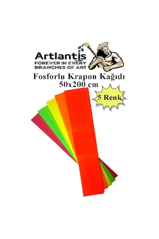 Fosforlu Krapon Kağıdı 5 Renk 50x200 Cm 1 Paket Grapon Kağıdı Karışık Renkli 5'li Okul Sınıf Kreş