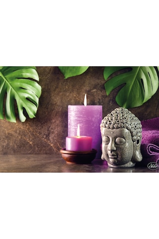 Tekli Yatay Kanvas Tablo Renkli Mumlar Ve Buda Fengshui Spa Dekoratif Kanvas Duvar Tablosu