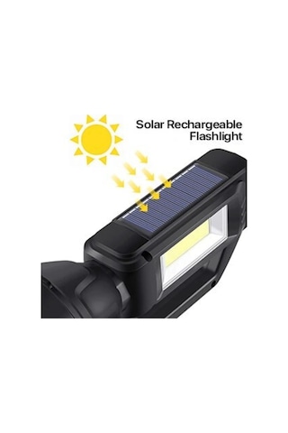Solar Güneş Enerjili Taşınabilir Usb'li Şarjlı El Feneri Avcı Kam Siyah