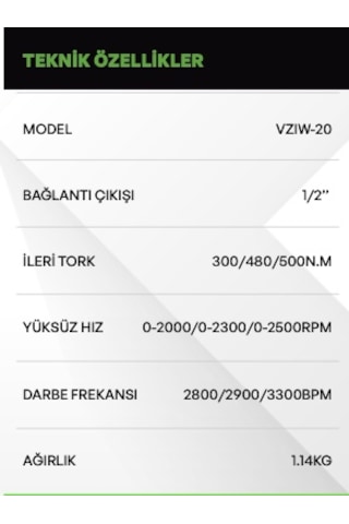 Voltz Vzıw-20 Akülü Kömürsüz Somun Sökme 20v 5.0 Ah