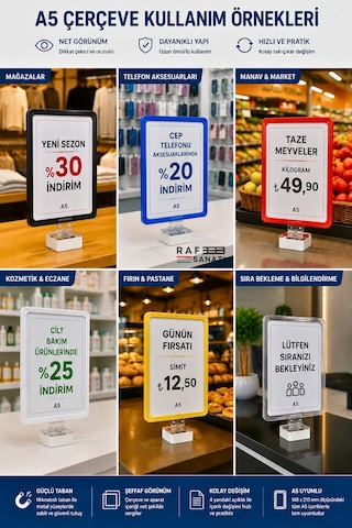 5 Adet - A5 Mıknatıs Tutuculu Fiyatlık Etiketlik Dikey Yatay Ve Bilgilendirme Çerçevesi Yeşil