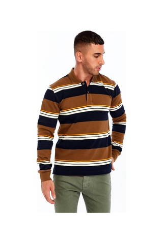 AR-MA Arma Erkek Ribanalı Regular Fit Çizgili %95 Pamuk %5 Elastane Ringel Pike Kumaş Polo Yaka Düğmeli Sweatshirt K30554953102 Kahverengi