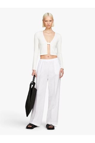Sisley %100 Keten Beli Büzgülü Önü Pileli Geniş Paça Pantolon Kadın Beyaz Pantolon - 324p4aghlf03u