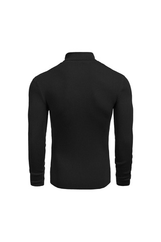 Polızeı Erkek Slim Fit Boğazlı Triko Kazak Esnek Dokulu Siyah