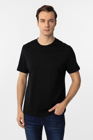 Siyah Regular Düz Bisiklet Yaka Tişört-38574 Siyah