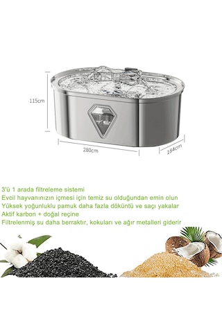 Ecronicword Kedi İçme Çeşmesi Paslanmaz Çelik Köpekler 3500 ML