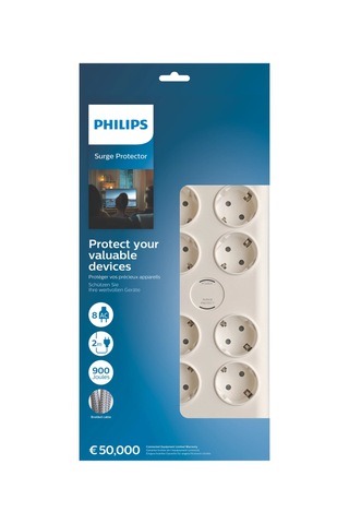 Phılıps Spn7080wa/62, 8 Soket, Akım Korumalı Priz, 900 Joules, 2mt Örgülü Kablo, Beyaz 1.5