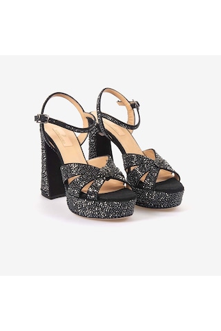 Hawen Angels Kadın Saten 12,5 Cm Platform Topuklu Taşlı Gece & Abiye Ayakkabı 380-75 siyah