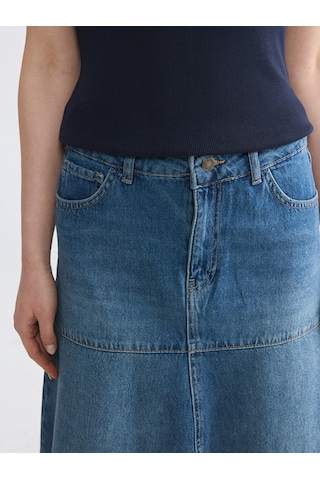 Lcw Vision İndigo A Kesim Midi Jean Etek