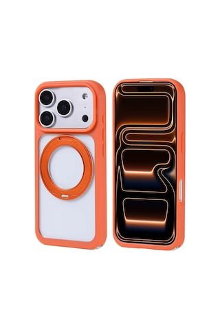Zore Apple iPhone Uyumlu 17 Pro Max Kılıf M-safe Şarj Özellikli Standlı Omsy Piza Silikon Kapak - Siyah