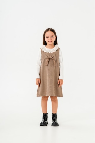 Smile Kids Fiyonklu Bebe Yaka 2'li Kız Elbise Kahverengi