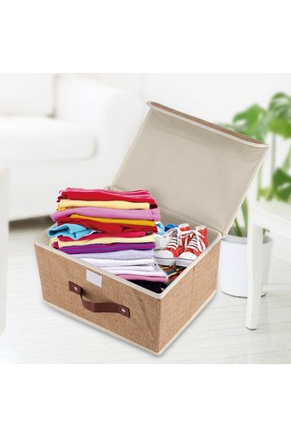 Xindoker Pamuk-keten Kumaşlı, Kuru Ve Akartıcı, Katlanabilir Depolama Kutusu - 26x20x17 Cm Kahve Rengi Kahve