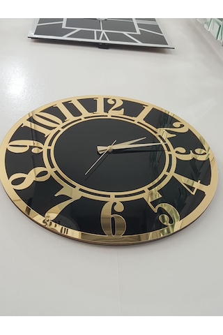 Ayna Denizi Golden Latin Black Model Altın Siyah Renk 50 Cm Dekoratif Aynalı Duvar Saati Siyah