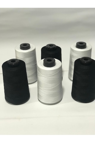 Siyah Beyaz Dikiş İplik 6'lı Set 120 No 5000mt, Polyester