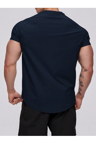 Genius Store Erkek Spor Tişört Running Sports Gym Reglan Oval Kesim Penye T-shirt Ovalt-shirt Lacivert