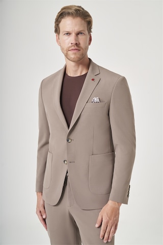 İmza Kahverengi Mono Yaka 6 Drop Slim Fit Beli Lastikli Takım Elbise 1001260194 Sütlü Kahverengi