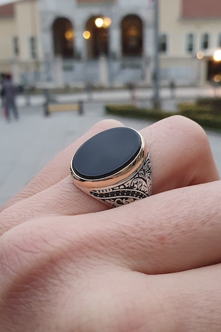 Siyah Oniks Taşlı 925 Gümüş Erkek Yüzük