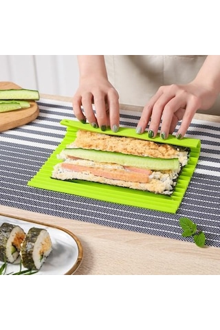 Yeşil Profesyonel Sınıf Silikon Hatta Suşi Ruloları Oluşturun Dıy Gıda Haddeleme Pirinç Haddeleme Makinesi Kek