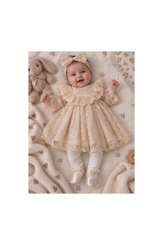 Pugi Baby Kız Bebek Abiye Mevlüt Elbisesi 4021 Krem Krem