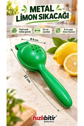 Bymyhand Döküm Yeşil Limon Sıkacağı Narenciye Sıkacağı Büyük Boy Çok Renkli