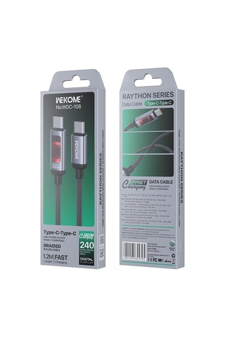 Wk Wdc-108 240w Akıllı Dijital Ekran Tipi-c Tipi-c Hızlı Şarj Veri Kablosu, Uzunluk: 1.2m Siyah