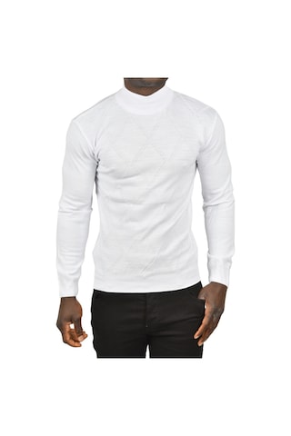 Deepsea Erkek Beyaz Baklava Desenli Yarım Balıkçı Yaka Boğazlı Triko Kazak 2505508 Beyaz