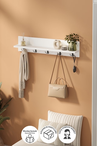 Bofigo Portmanto Duvar Elbise Askılığı 80 CM Vega Beyaz