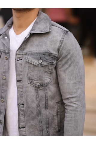 Gri Renk Eskitme Kot Ceket-1502 Gri