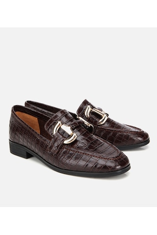 Hotiç Kadın Deri Kahverengi Kroko Baskılı Klasik Loafer