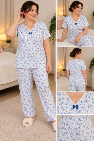 Üç Gül Ticaret Şık Ve Zarif Çiçek Desenleriyle Tasarlanan Kadın Pijama Takımı, Ev Giyiminde Konfor Ve Şıklığı Bir Arada Sunar. Beyaz Beyaz