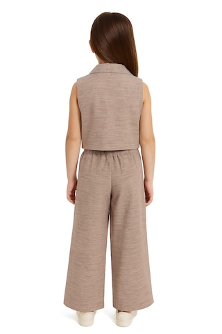 Merdia Kids Kız Çocuk Keten Yelek Ve Pantolonlu 2li Takım Vizon