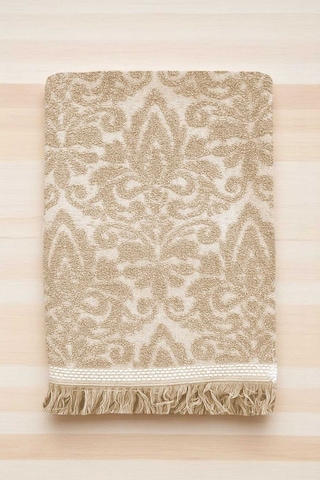 2 Parça Jakarlı Banyo Havlu Takımı %100 Pamuklu 90x150 Cm Arden Bej Diğer