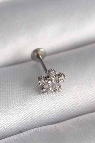 316l Çelik Gümüş Renk Zirkon Taşlı Yıldız Model Tragus Piercing - Prt3500eb02954-8017 Gümüş