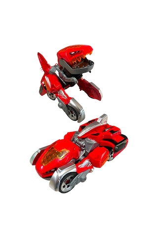 Pilli Işıklı Sesli Müzikli Dönüşebilen Trex Dinazor Kırmızı Renk Renkli