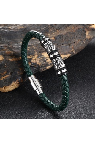 Viking Bilezik Erkek Deri Bilezik Pusula Bileklik İskandinav Rünleri Muska Mitolojisi Mücevher Hediyeler Yeşil