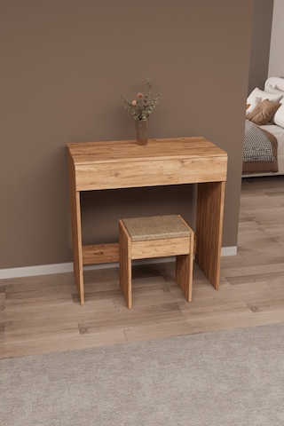 Df02113 Kapaklı Aynalı Bölmeli Puflu Makyaj Masası Atlantik Çam