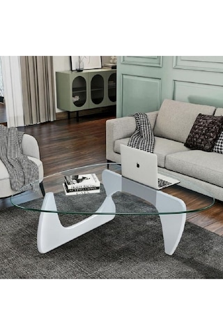 VitrA, Yeni Nesil Modern Elips Geometrik Orta Cam Sehpa, Beyaz