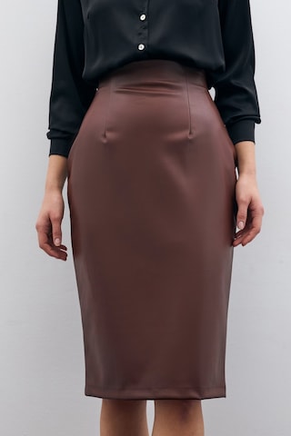 Sateen Deri Kalem Etek - Kahve-135594 Kahve
