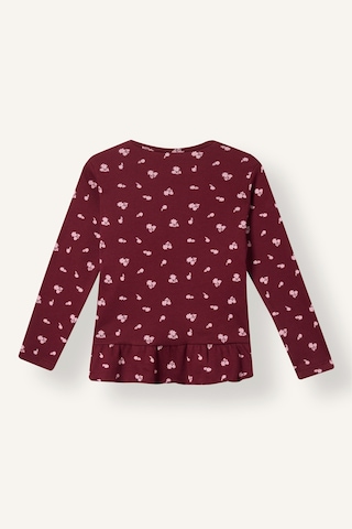 Defacto Relax Fit Bisiklet Yaka Çizgili Fırfırlı Uzun Kollu Tişört Kız Bebek I5091a526aubr364 Bordo-br364